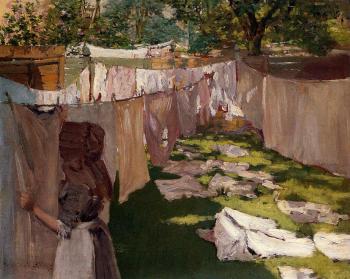 William Merritt Chase : Wash Day A Back Yark Reminiscence of Brooklyn